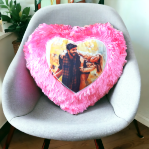 Customized Pink Heart Fur Cushion