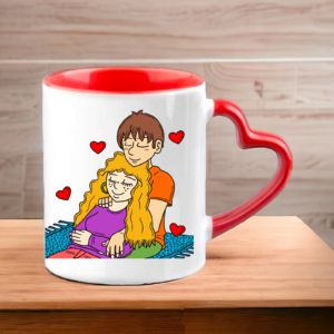 Customized Red Heart Handle Mug