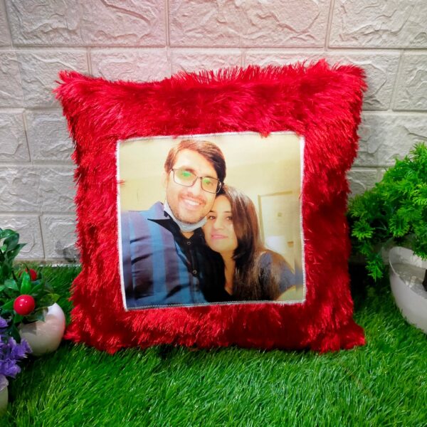 Red Fur Square Cushion